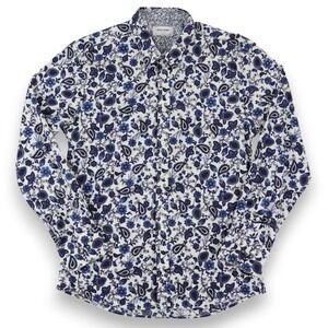 Duchamp London Long Sleeve Shirt Mens Size 16 Slim Fit  White Blue Paisley